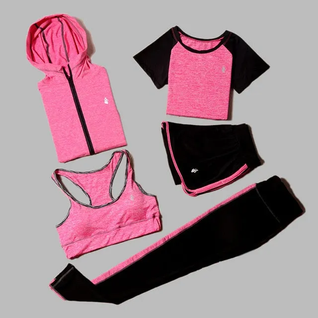 5 Piece Set Yoga For Women Wear Bra Performance Fitness Sports Women's T-Shirt For Fitness Clothing Training Set Sport Suit