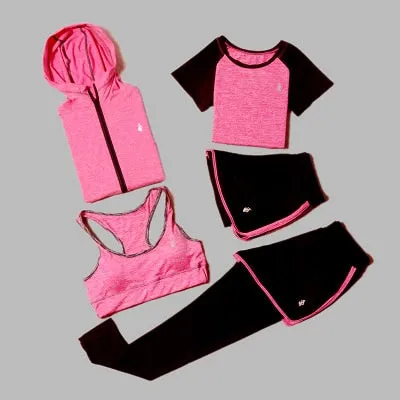 5 Piece Set Yoga For Women Wear Bra Performance Fitness Sports Women's T-Shirt For Fitness Clothing Training Set Sport Suit