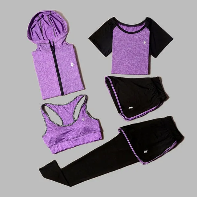 5 Piece Set Yoga For Women Wear Bra Performance Fitness Sports Women's T-Shirt For Fitness Clothing Training Set Sport Suit