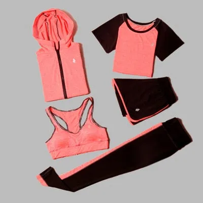 5 Piece Set Yoga For Women Wear Bra Performance Fitness Sports Women's T-Shirt For Fitness Clothing Training Set Sport Suit