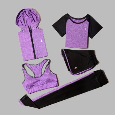 5 Piece Set Yoga For Women Wear Bra Performance Fitness Sports Women's T-Shirt For Fitness Clothing Training Set Sport Suit