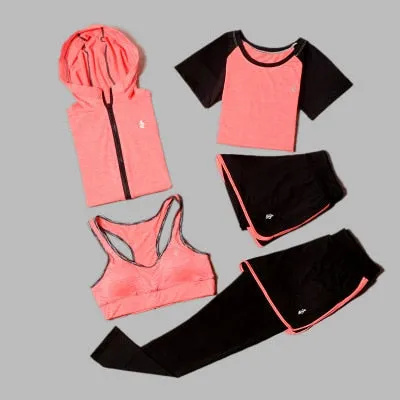 5 Piece Set Yoga For Women Wear Bra Performance Fitness Sports Women's T-Shirt For Fitness Clothing Training Set Sport Suit