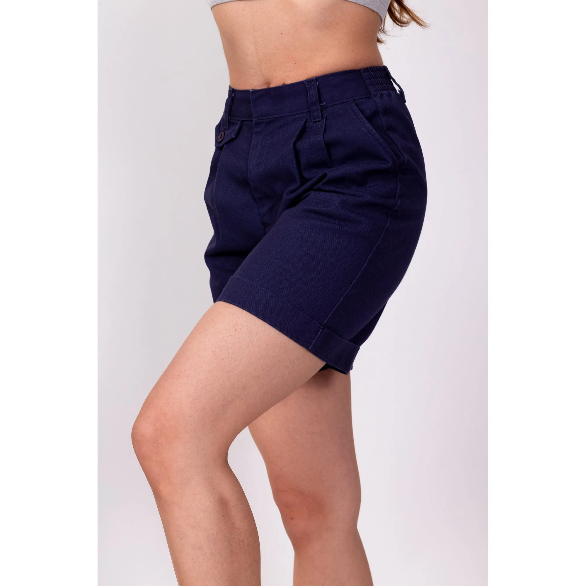 80s Navy Blue Pleated Shorts - Petite XS, 22"-24"