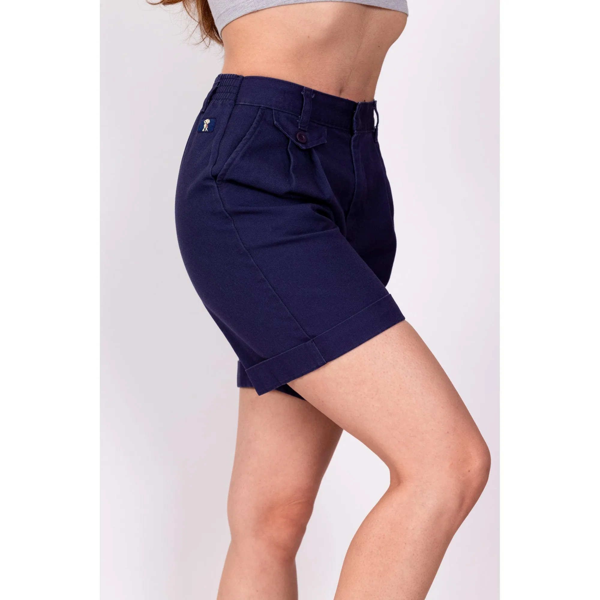 80s Navy Blue Pleated Shorts - Petite XS, 22"-24"