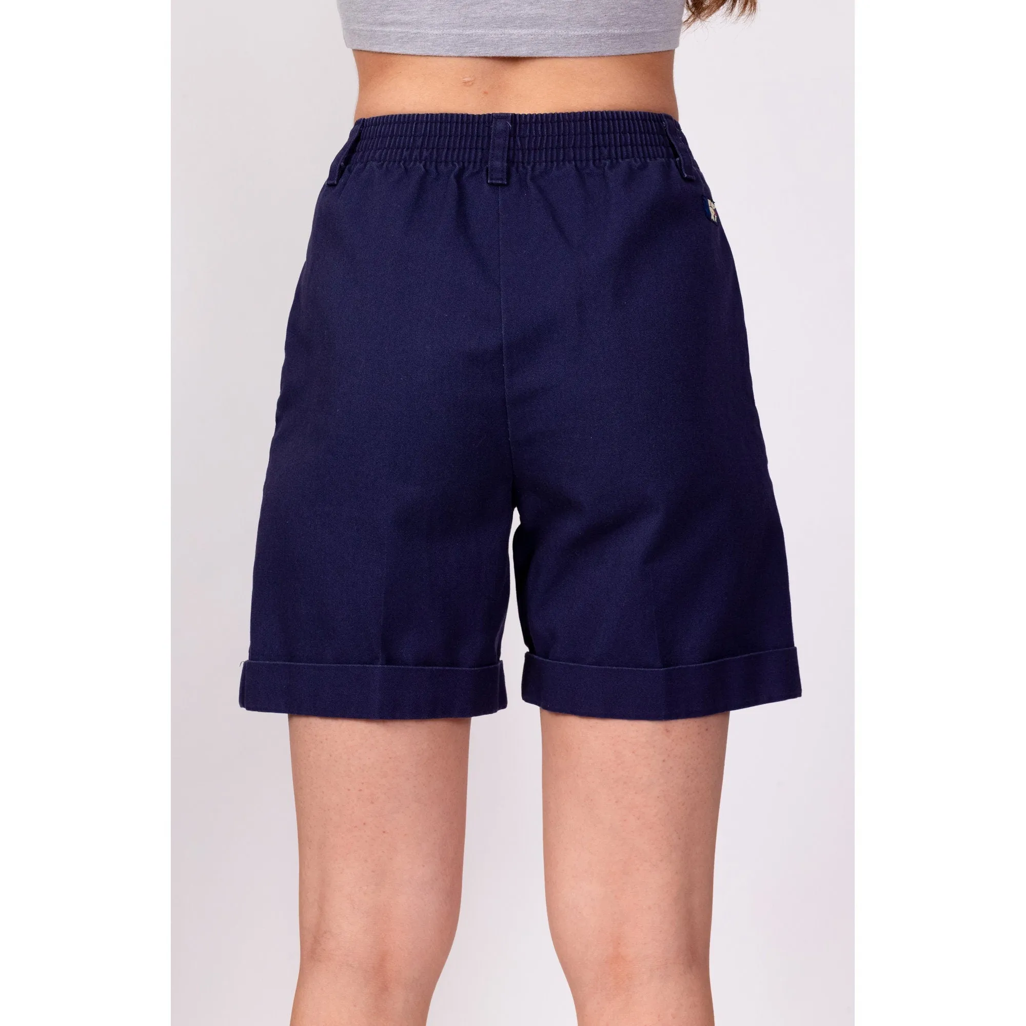 80s Navy Blue Pleated Shorts - Petite XS, 22"-24"