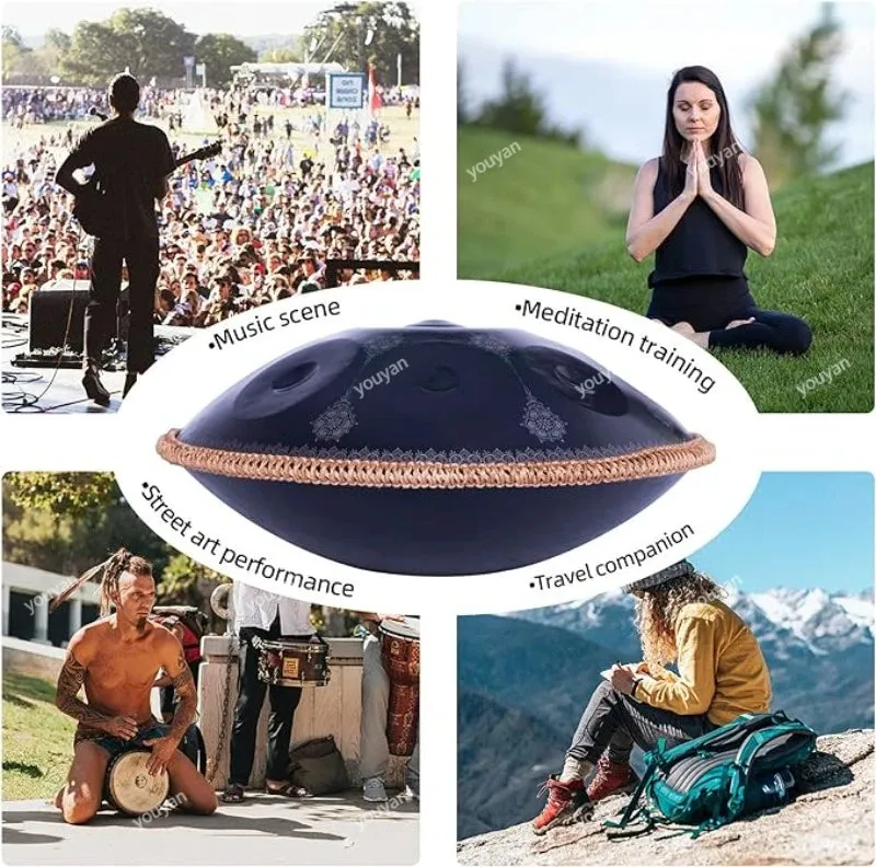 9/10/12/14 Tone Handpan Drum 22 Inches 432hz,440hz D Minor Steel Tongue Drum Yoga Meditation  Music Drums Percussion Instruments