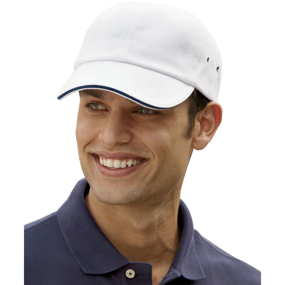 Adams Men's White/Navy 6-Panel Low-Profile Ultra Heavyweight Brushed Twill Sandwich Cap