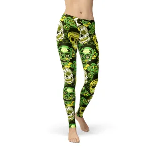 Avery Green Sugar Skulls Leggings