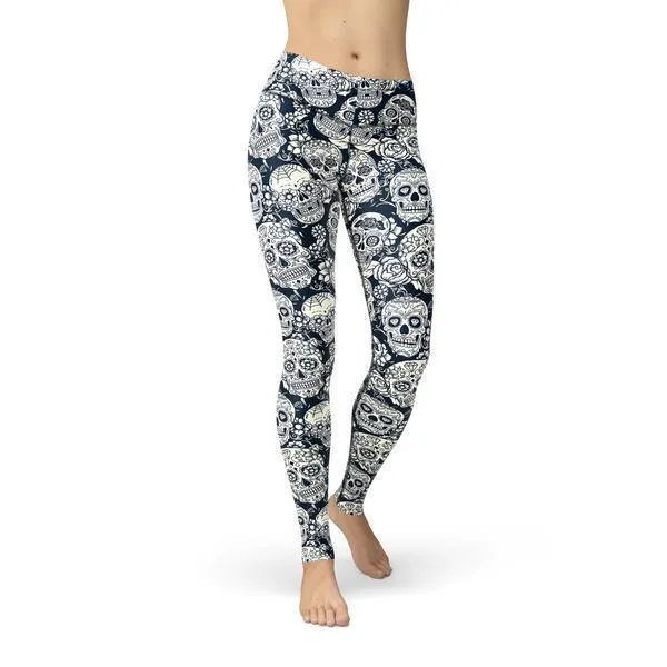 Beverly Black White Skulls Leggings