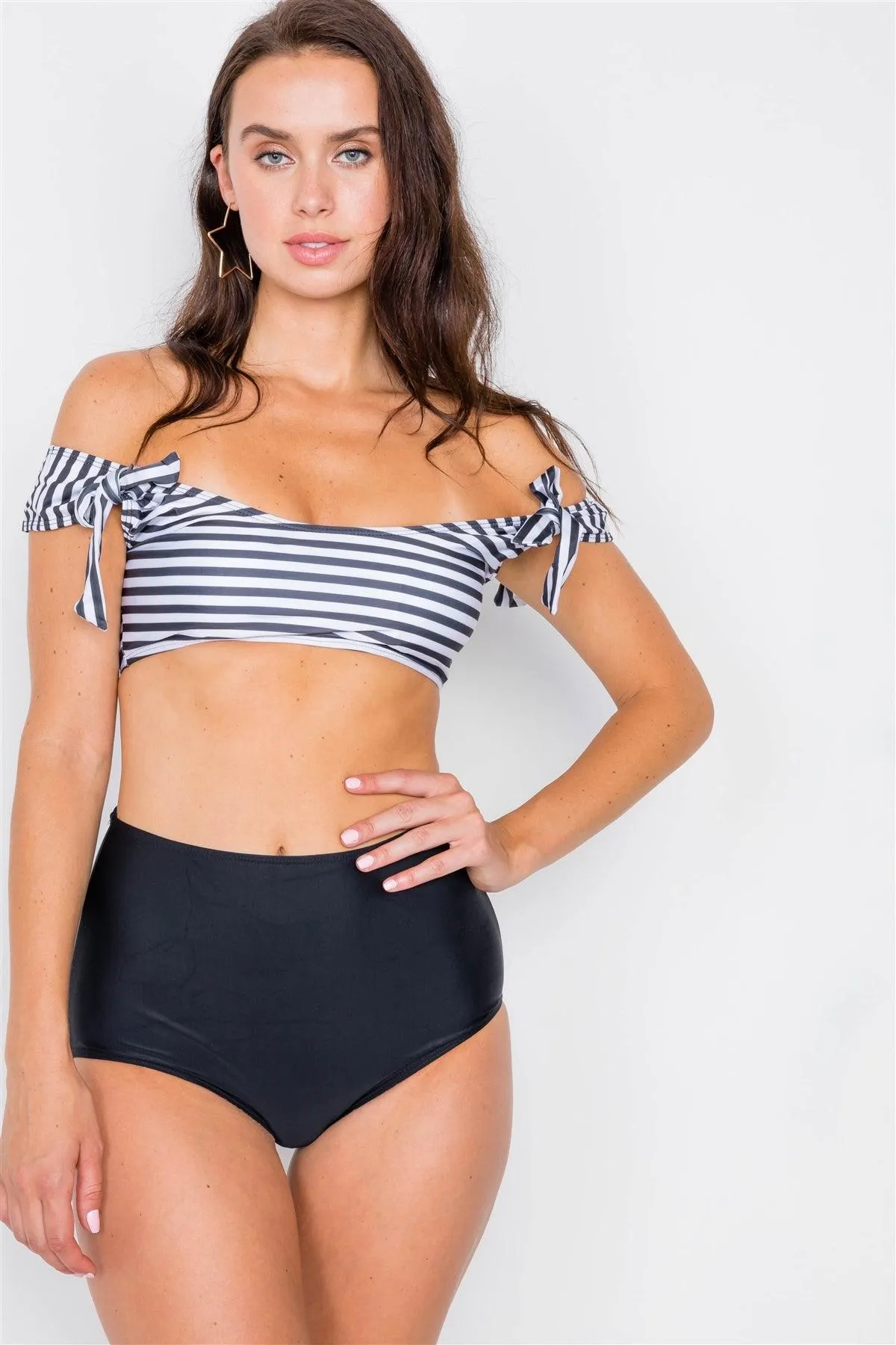 Black & White Square Neck High -Waist Two Piece Bikini /1-1-1-1