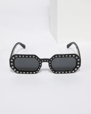 Black Hexagon Embellished Sunglasses