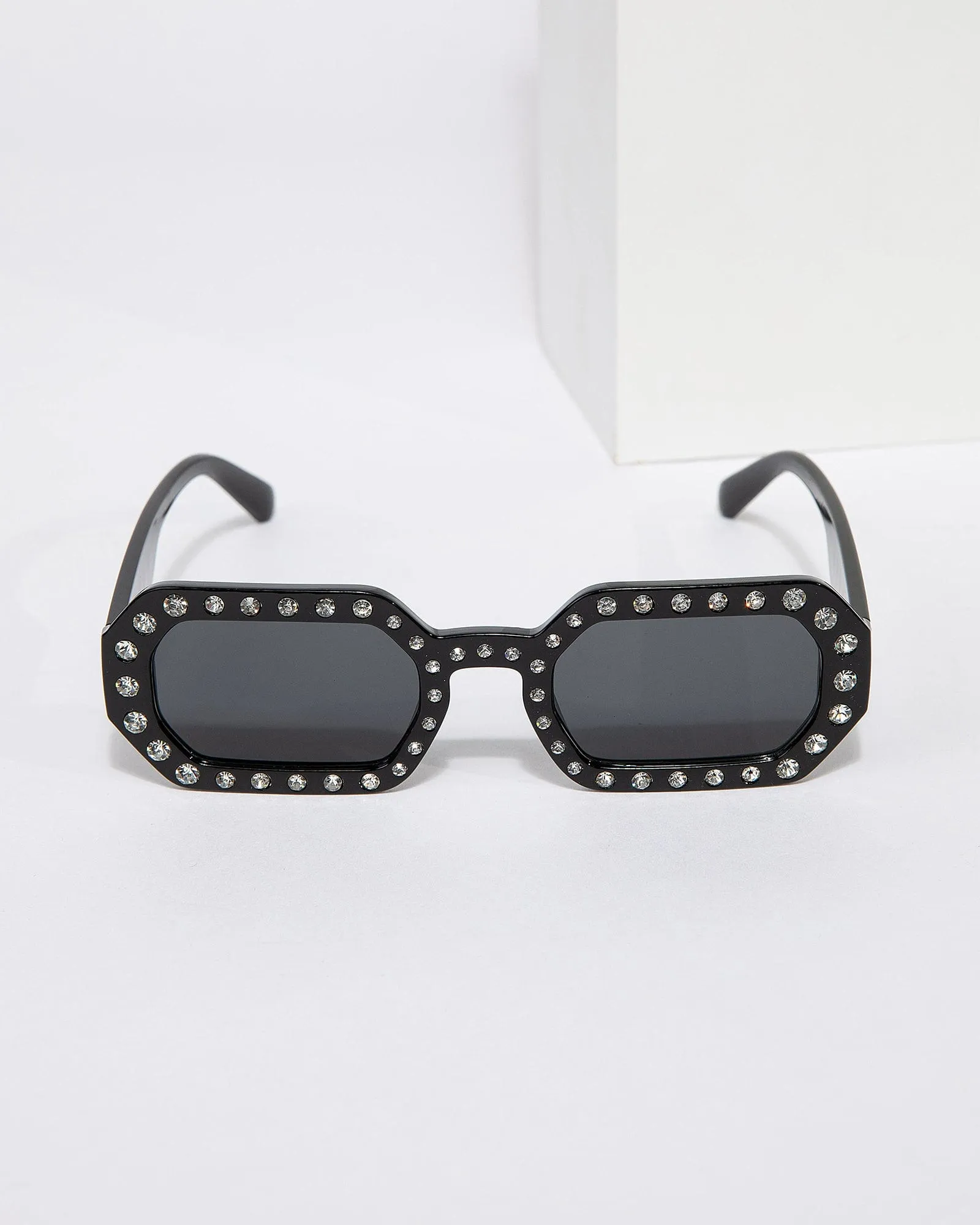 Black Hexagon Embellished Sunglasses