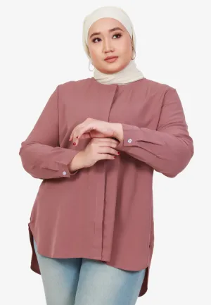 Buena Minimalist Hidden Button Top - Brown Pink