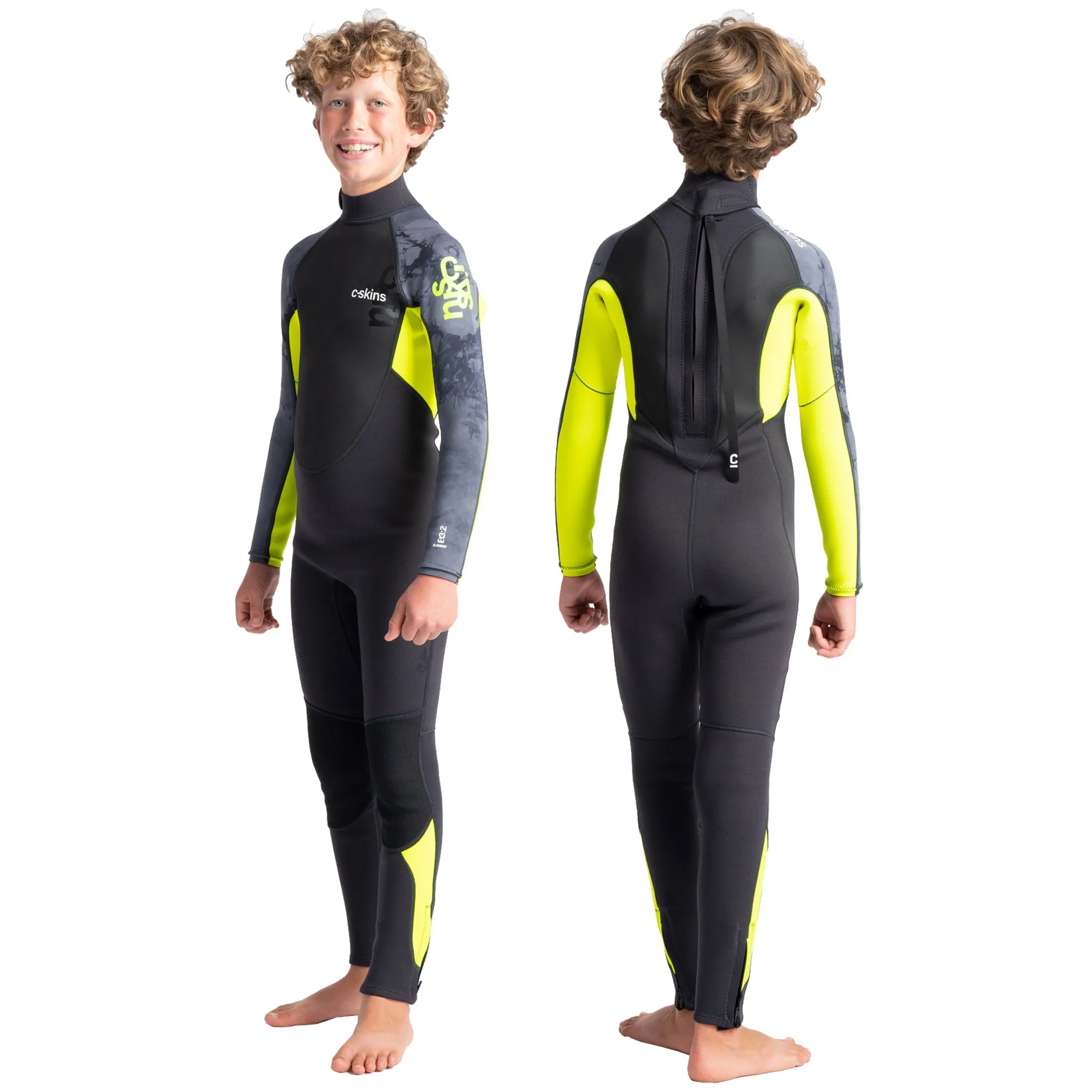 C-Skins Element Junior Unisex 3:2mm Steamer Wetsuit - Anthracite Yellow Black Tie Dye