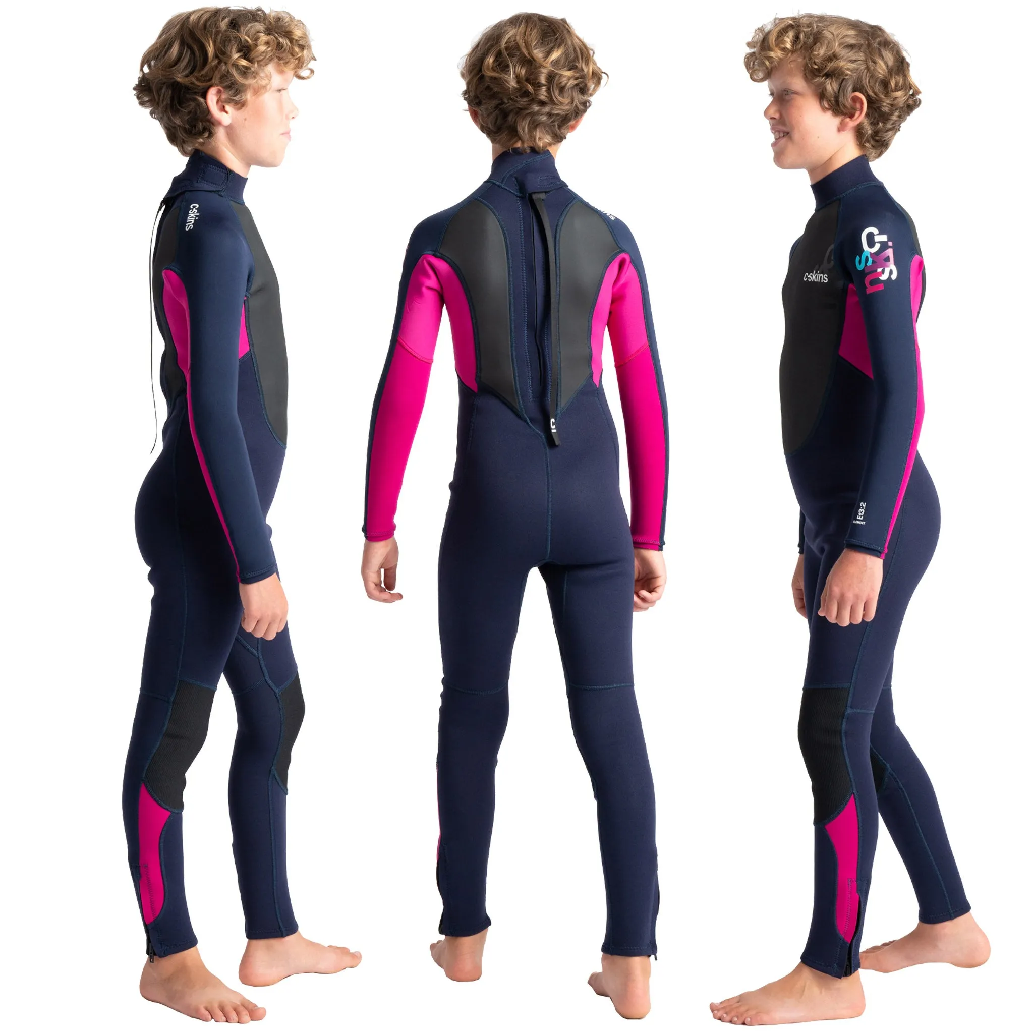 C-Skins Element Junior Unisex 3:2mm Steamer Wetsuit - Slate/Magenta/Multi