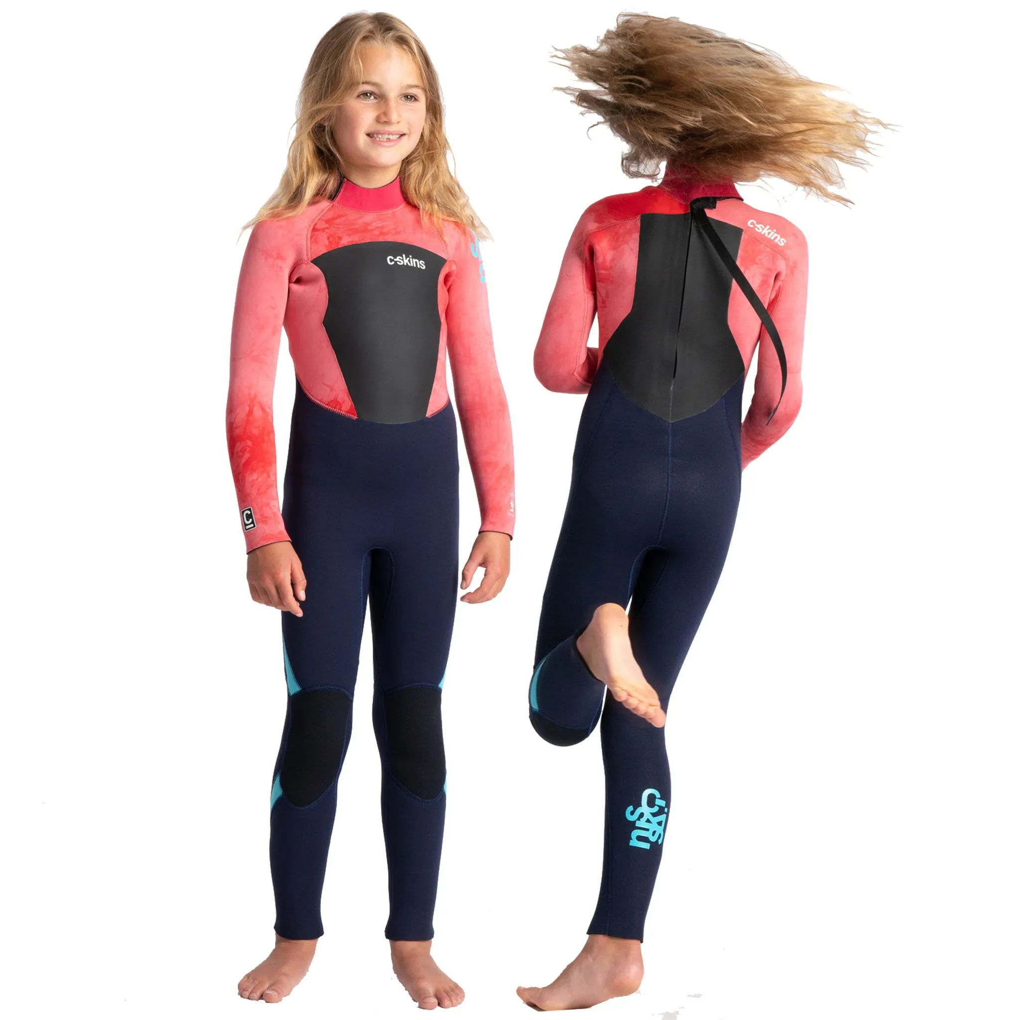 C-Skins Legend 4/3mm Junior Wetsuit - Slate/Coral Tie Dye/Ocean