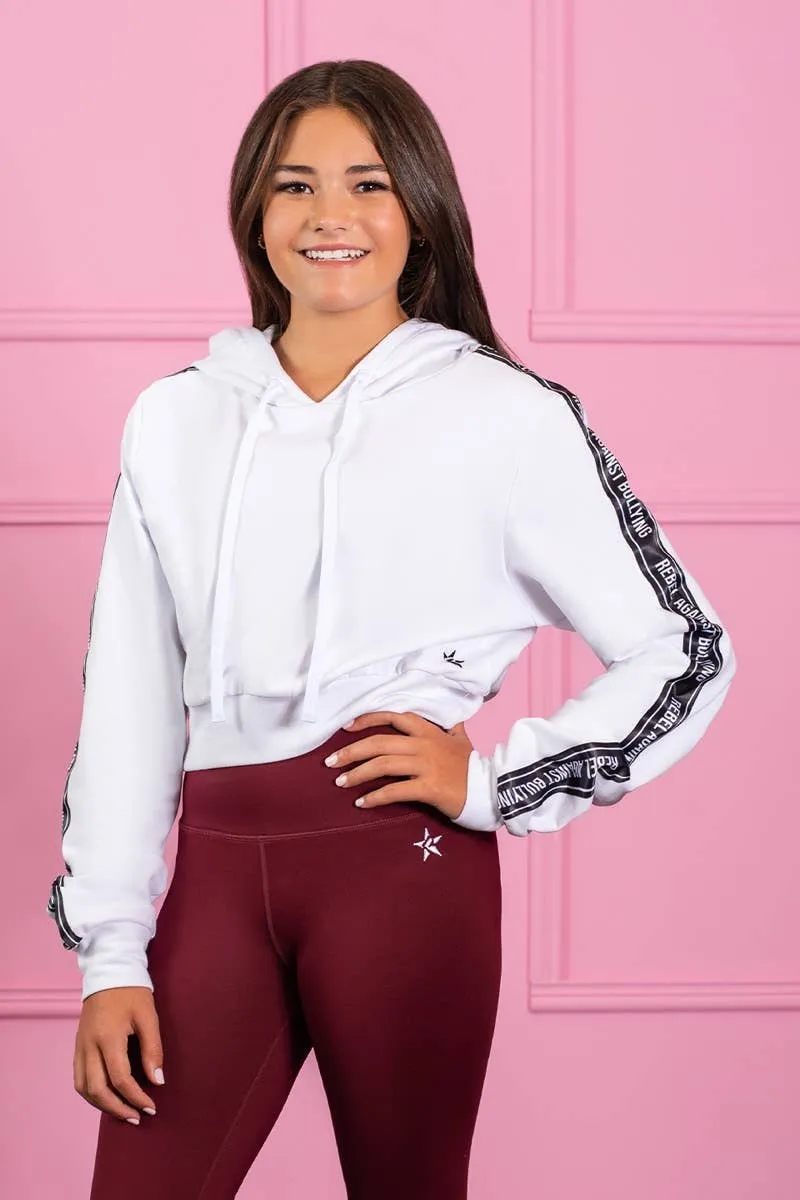 Cropped Hoodie in White Ribbon