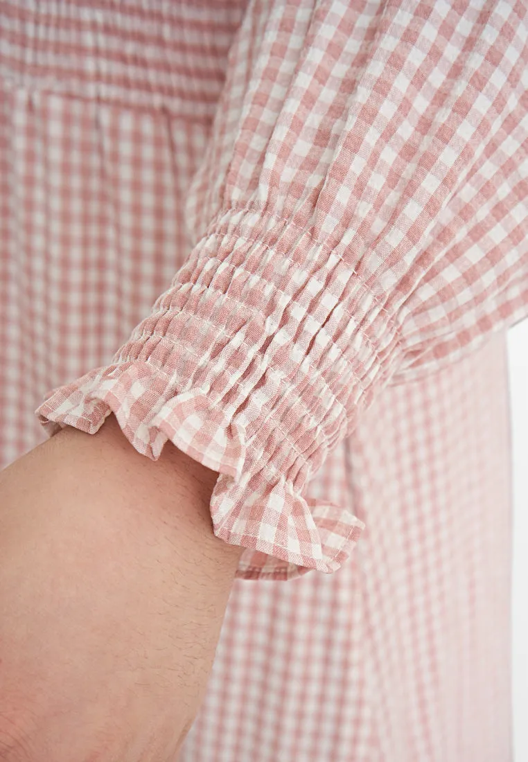 Delaina Gingham Smocked Long Dress