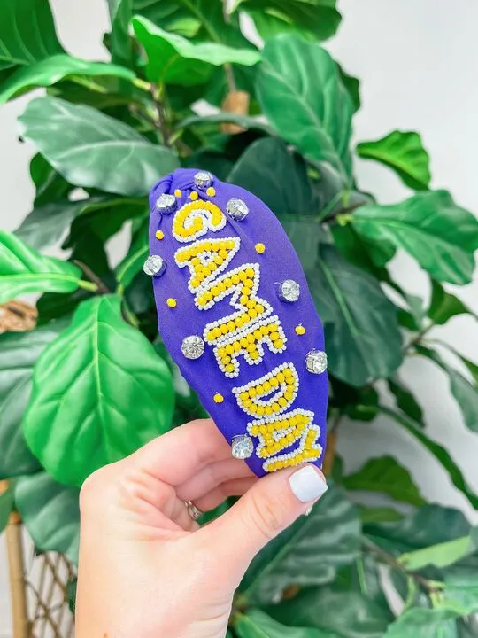 'Game Day' Embellished Headband - Purple & Yellow