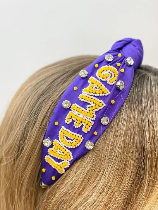 'Game Day' Embellished Headband - Purple & Yellow