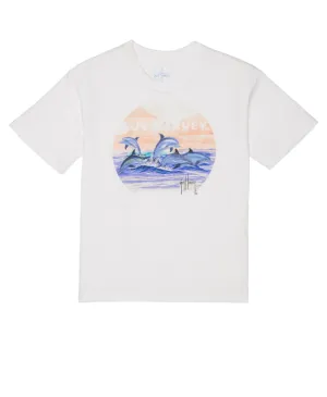 Guy Harvey Girl's Dolphin Sunset Short Sleeve T-Shirt