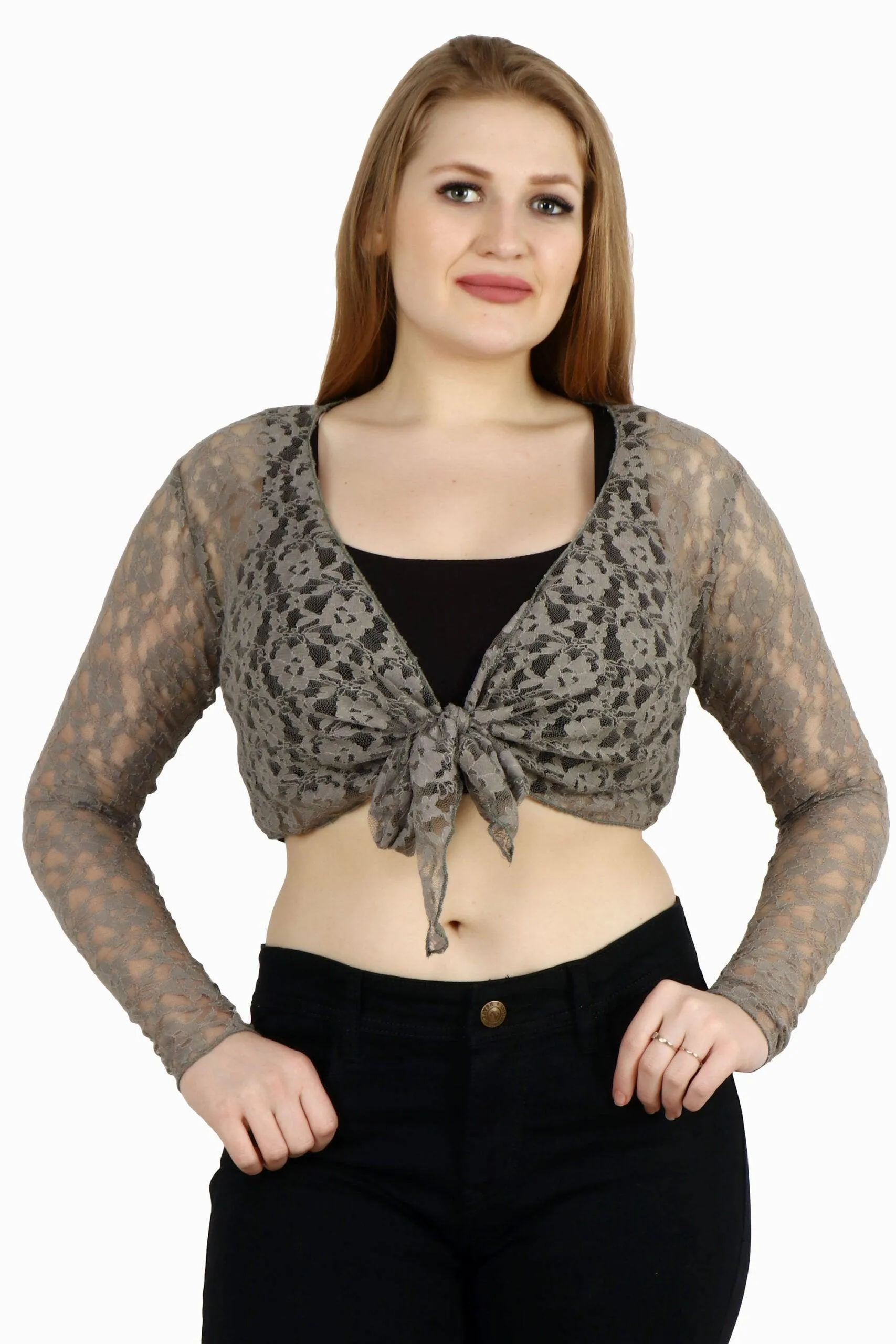 Lace Sheer Shrug with Long Sleeves