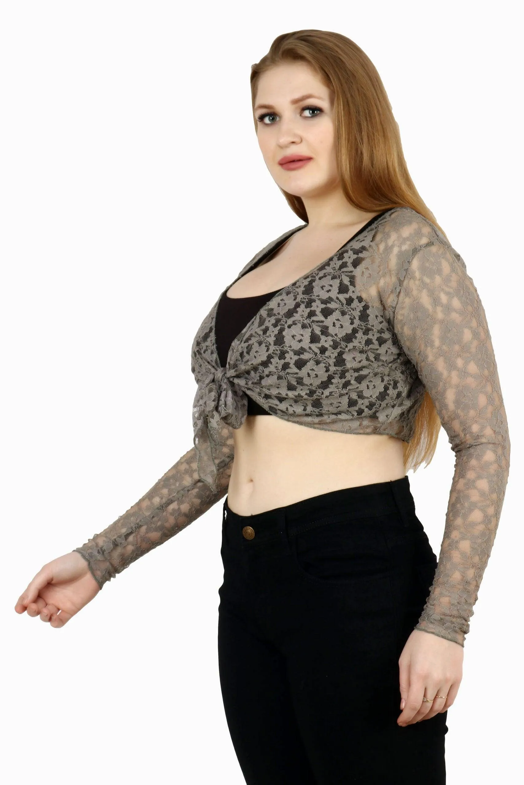 Lace Sheer Shrug with Long Sleeves