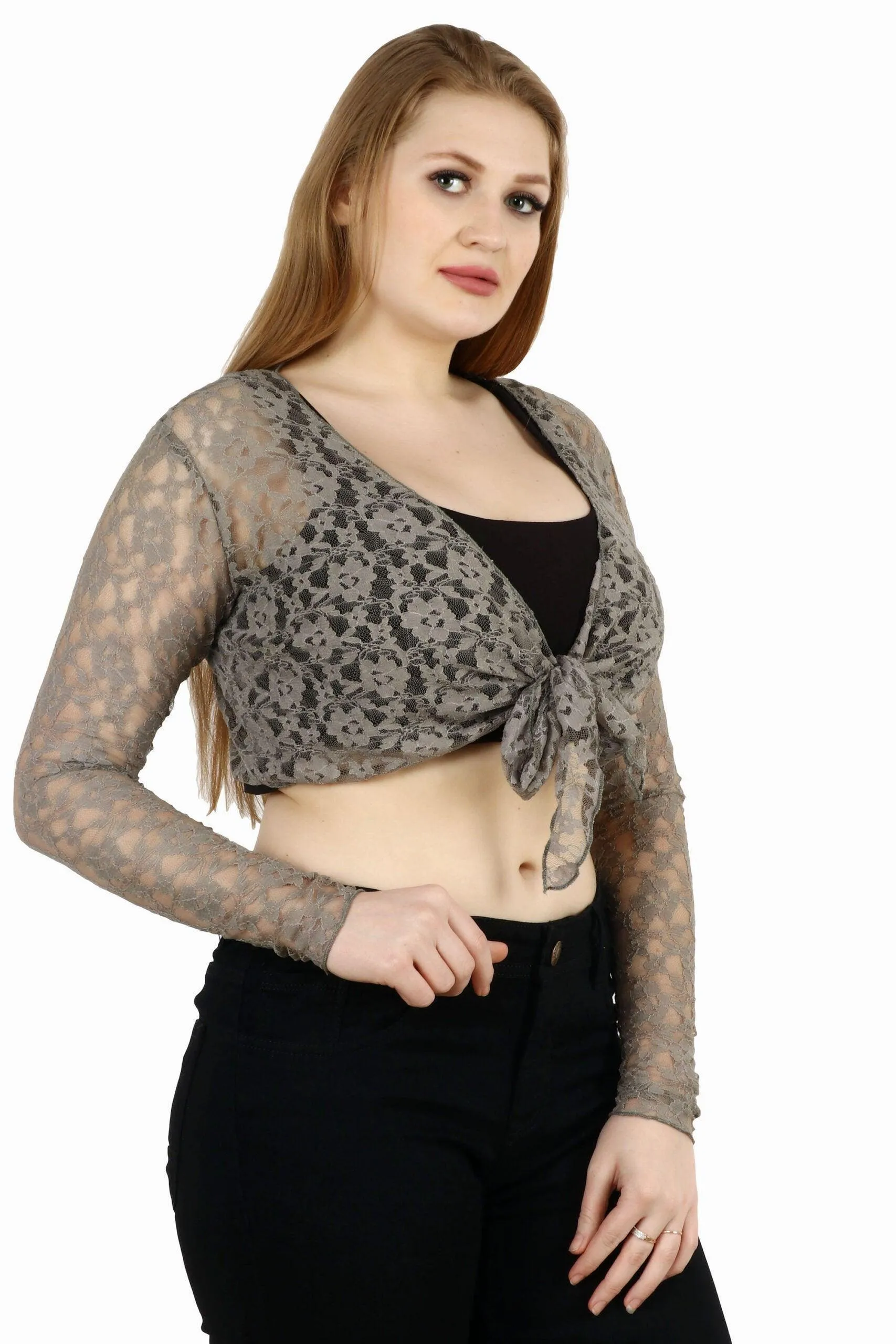 Lace Sheer Shrug with Long Sleeves