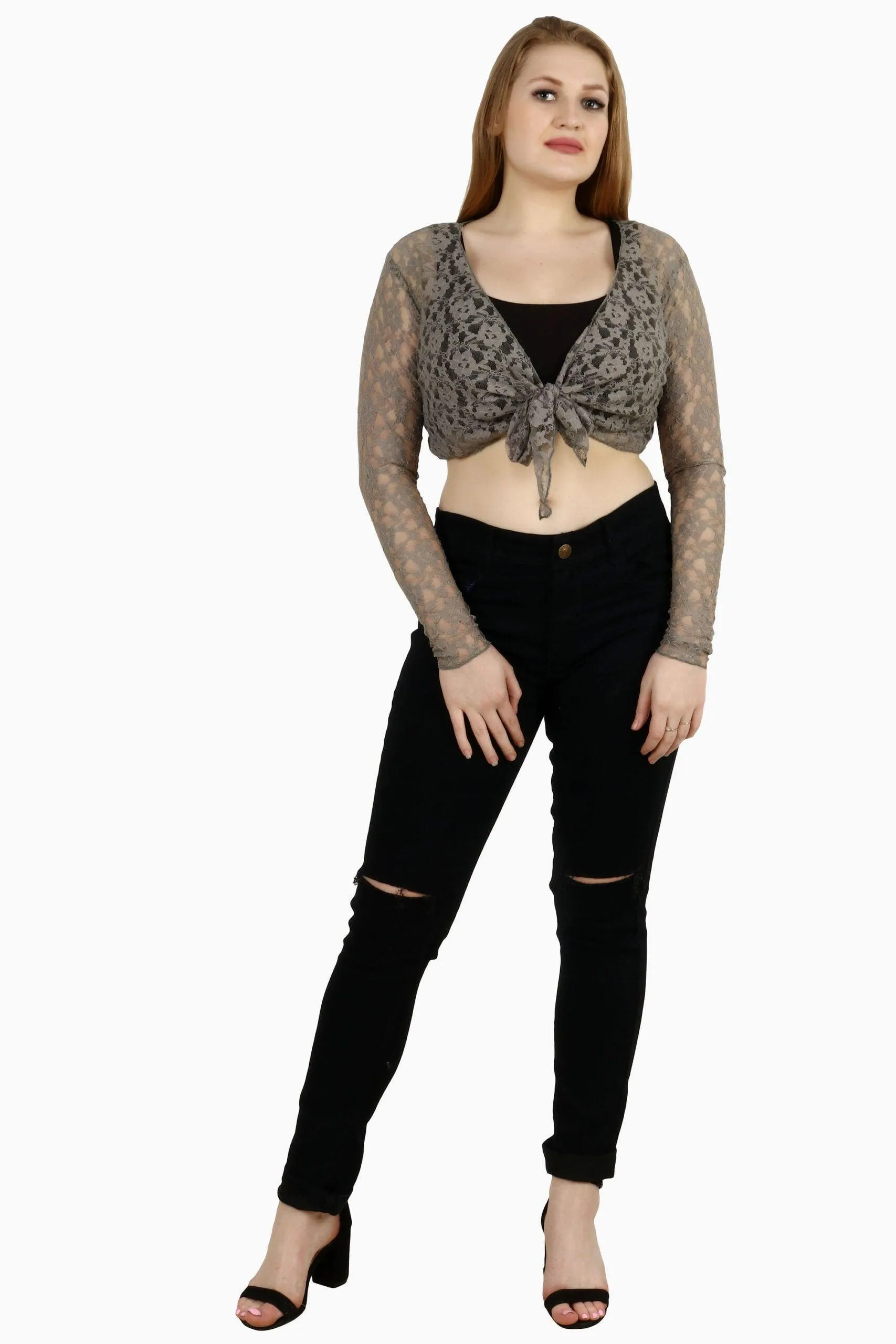 Lace Sheer Shrug with Long Sleeves