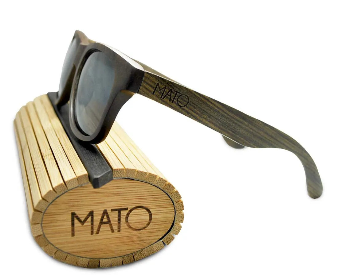 Mato Wooden Wayfarer Sunglasses Polarized Black Lens 55mm