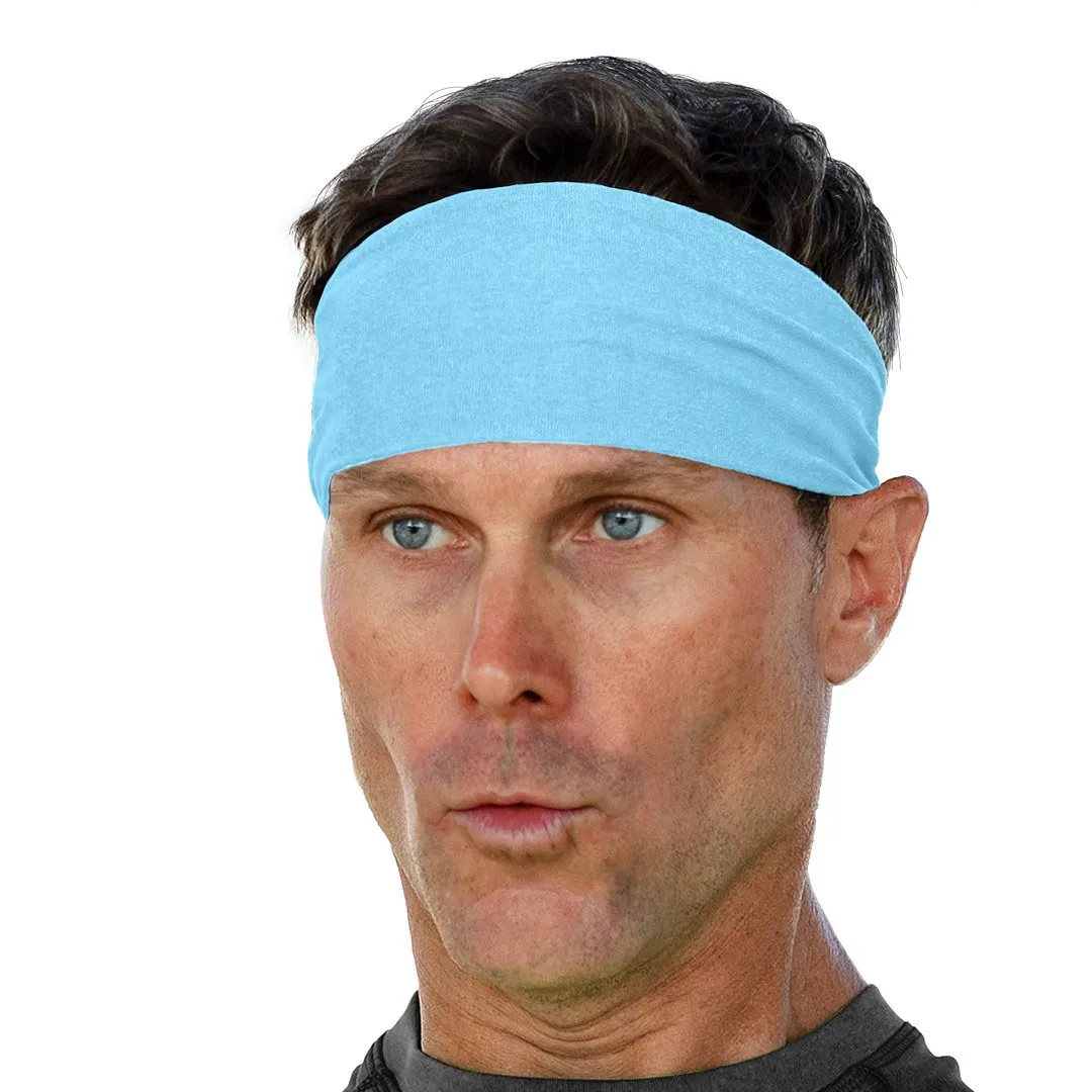 Men's Headbands Cotton Jersey 3" Wide Sports Fitness Yoga Made in the USA Blue Light