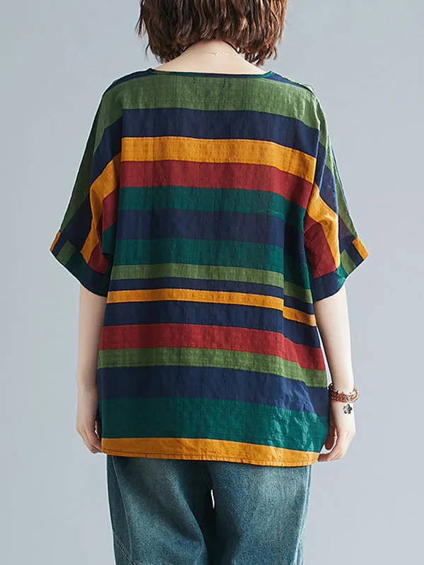 Rainbow Stripe Batwing Sleeves T-Shirts Tops