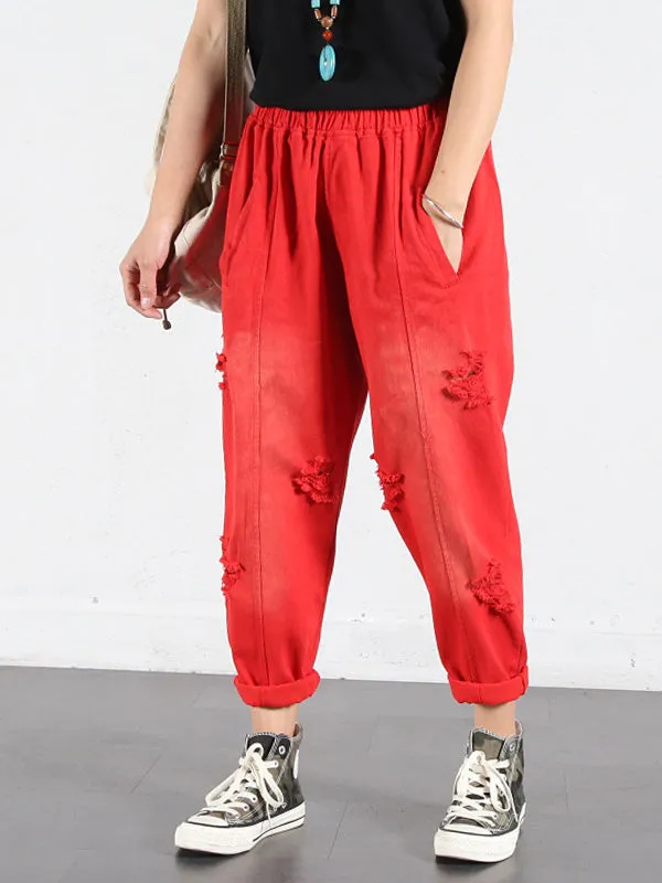 Solid Color Ripped Trouser Pants