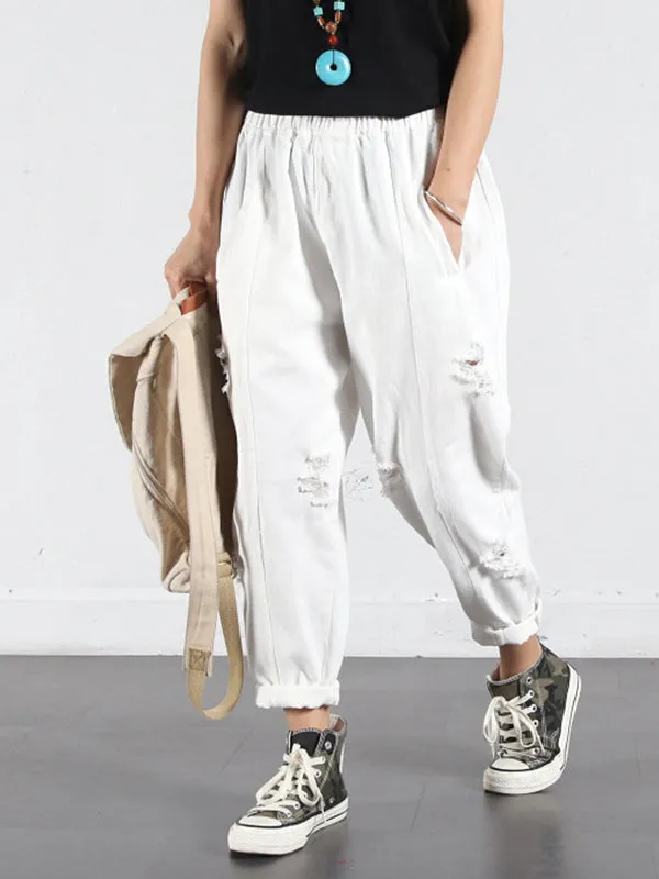 Solid Color Ripped Trouser Pants