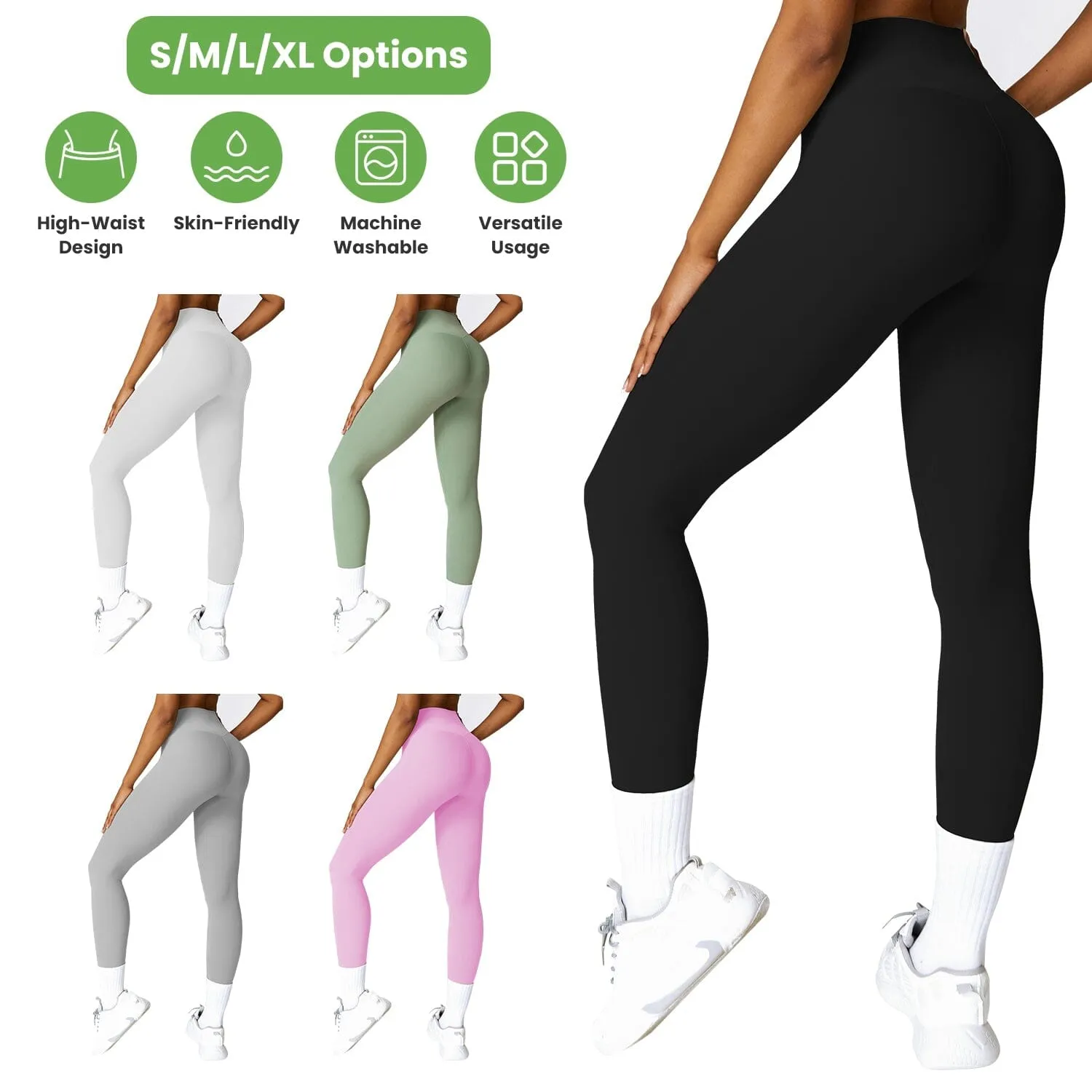 Women's High Waist Workout Leggings Tummy Control Compression with 25" Inseam No Front Seam