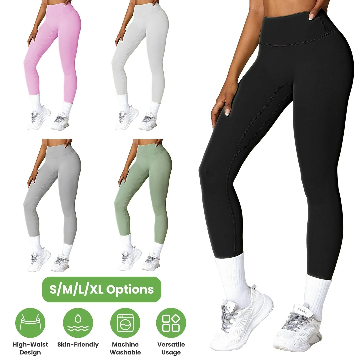 Women's High Waist Workout Leggings Tummy Control Compression with 25" Inseam No Front Seam