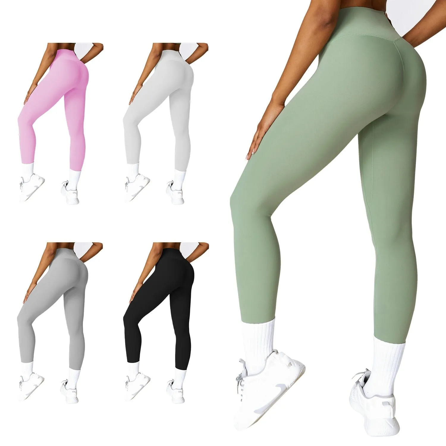 Women's High Waist Workout Leggings Tummy Control Compression with 25" Inseam No Front Seam