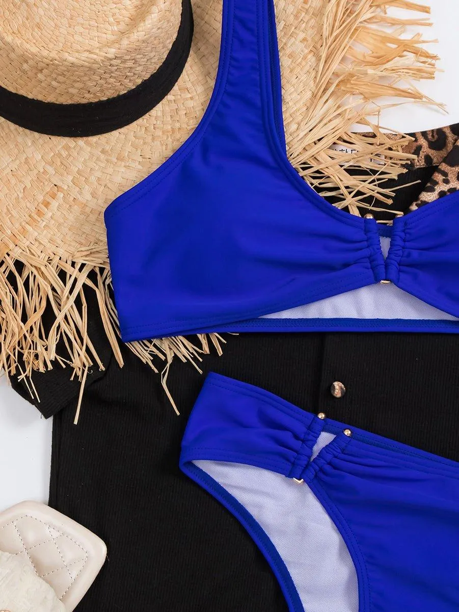 Women's Royal Blue High Waist Bikini Set - Sexy Two-Piece Swimsuit