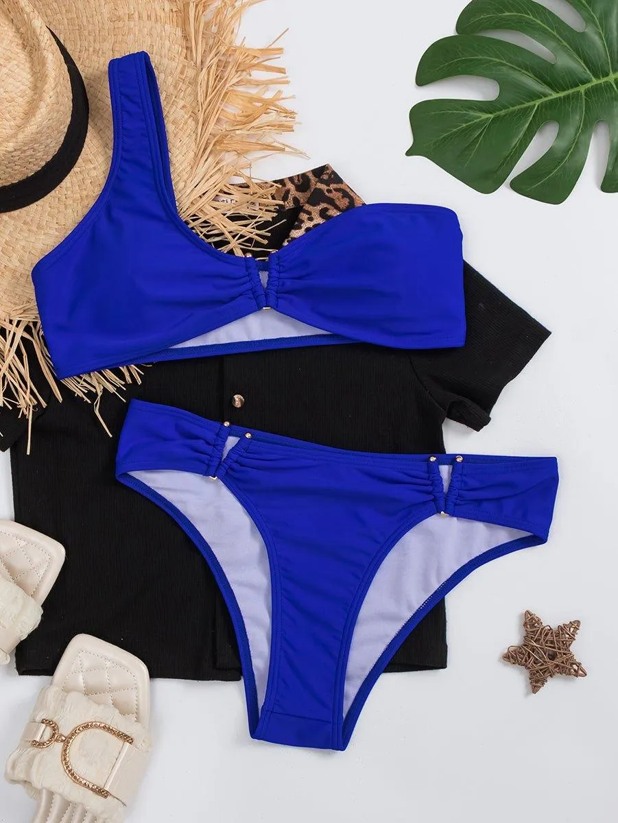 Women's Royal Blue High Waist Bikini Set - Sexy Two-Piece Swimsuit